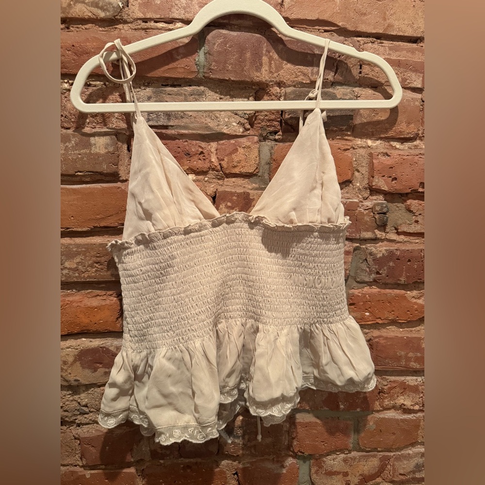 Zara Cream Smocked Ruffle Top
